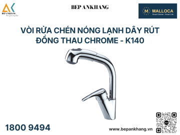 Vòi rửa chén nóng lạnh dây rút đồng thau chrome - K140